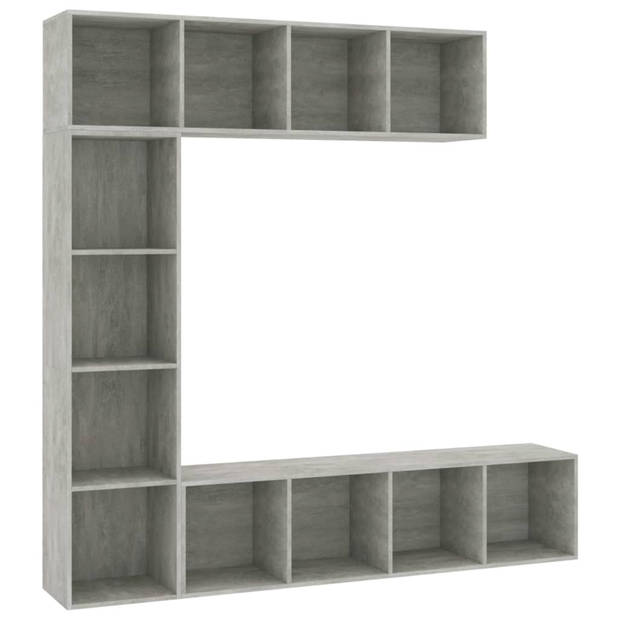 vidaXL 3-delige Boekenkast-/tv-meubelset 180x30x180 cm betongrijs