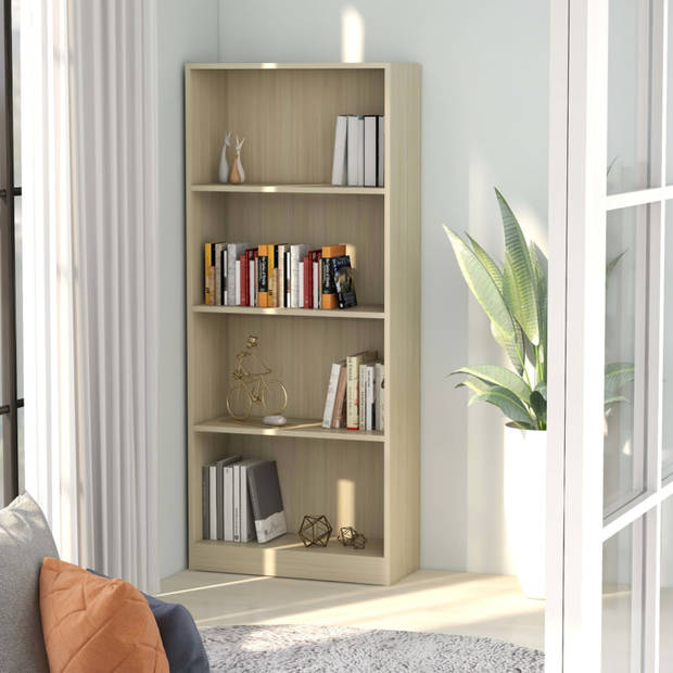 vidaXL Boekenkast met 4 schappen 60x24x142 cm bewerkt hout sonoma eik