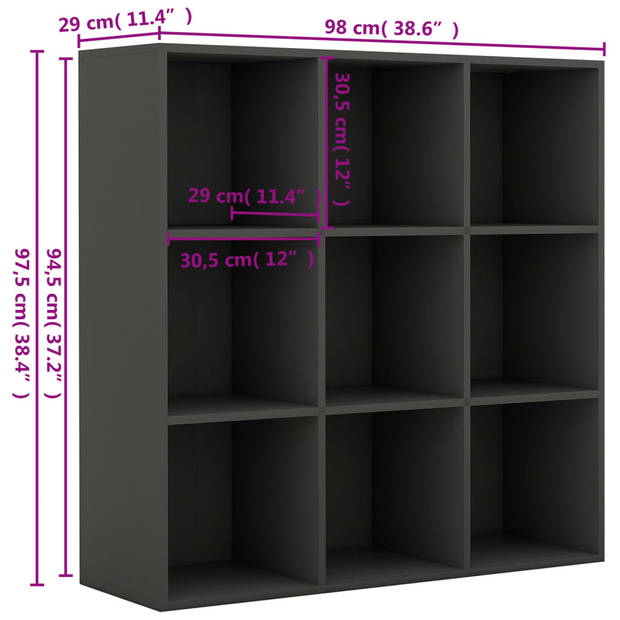 vidaXL Boekenkast 98x29x97,5 cm bewerkt hout grijs