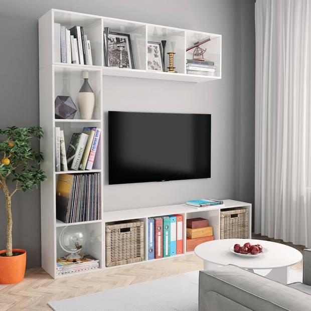 vidaXL 3-delige Boekenkast-/tv-meubelset 180x30x180 cm hoogglans wit