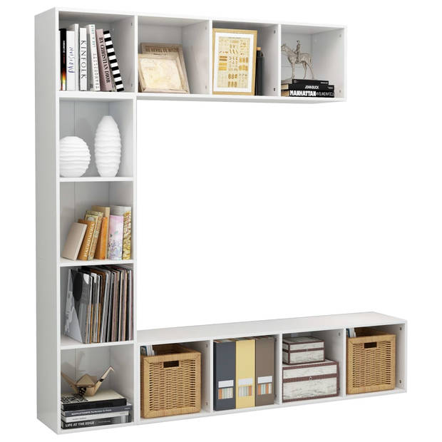 vidaXL 3-delige Boekenkast-/tv-meubelset 180x30x180 cm hoogglans wit