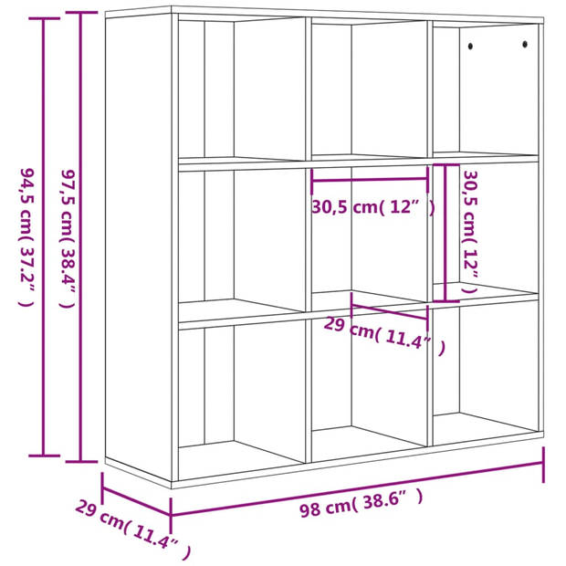 vidaXL Boekenkast 98x29x97,5 cm bewerkt hout sonoma eikenkleurig