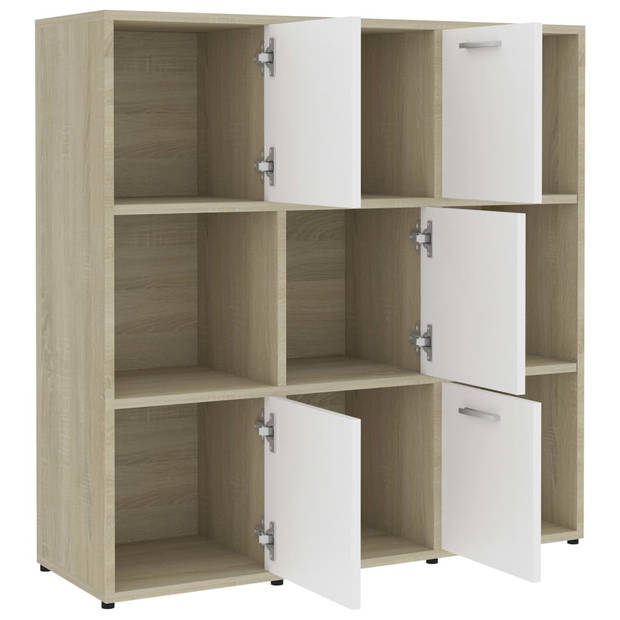 vidaXL Boekenkast 90x30x90 cm bewerkt hout wit en sonoma eikenkleurig