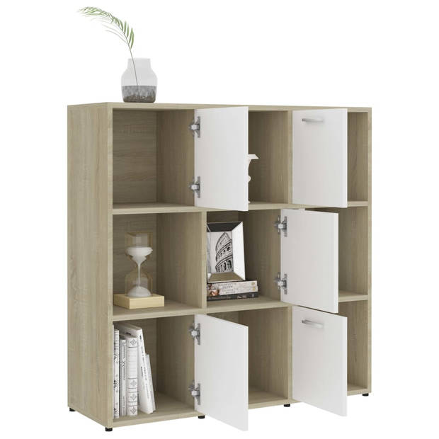 vidaXL Boekenkast 90x30x90 cm bewerkt hout wit en sonoma eikenkleurig