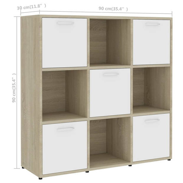 vidaXL Boekenkast 90x30x90 cm bewerkt hout wit en sonoma eikenkleurig