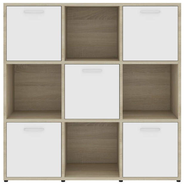 vidaXL Boekenkast 90x30x90 cm bewerkt hout wit en sonoma eikenkleurig