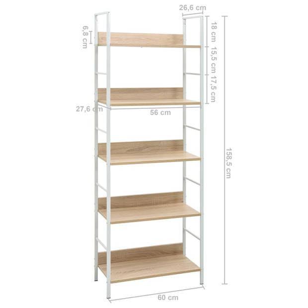 vidaXL Boekenkast 5 schappen 60x27,6x158,5 cm bewerkt hout eikenkleur