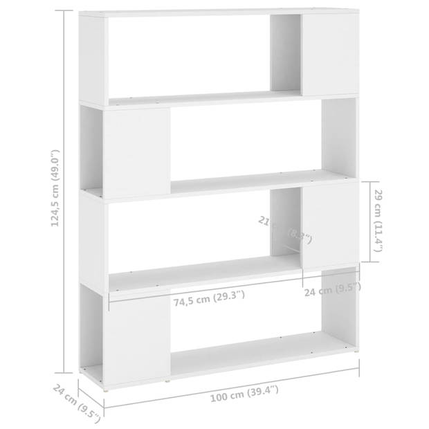 vidaXL Boekenkast/kamerscherm 100x24x124 cm wit