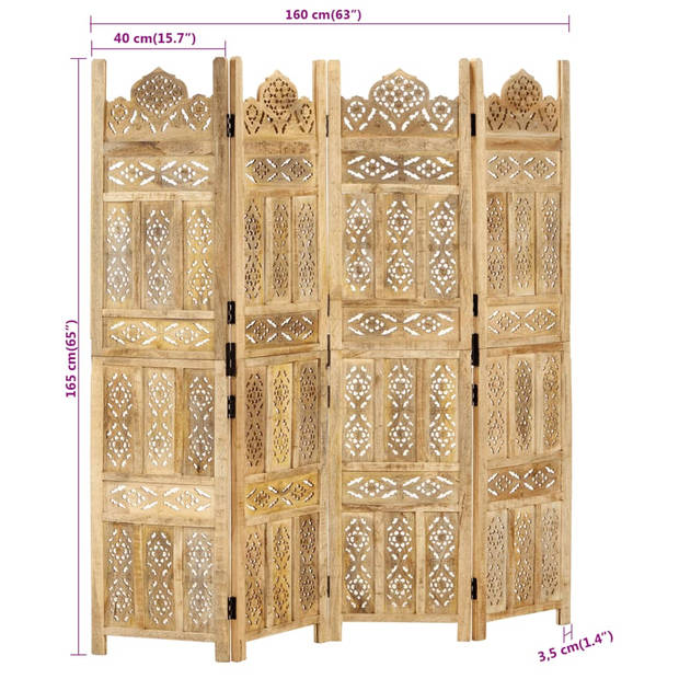 vidaXL Kamerscherm 4 panelen handgesneden 160x165 cm massief mangohout