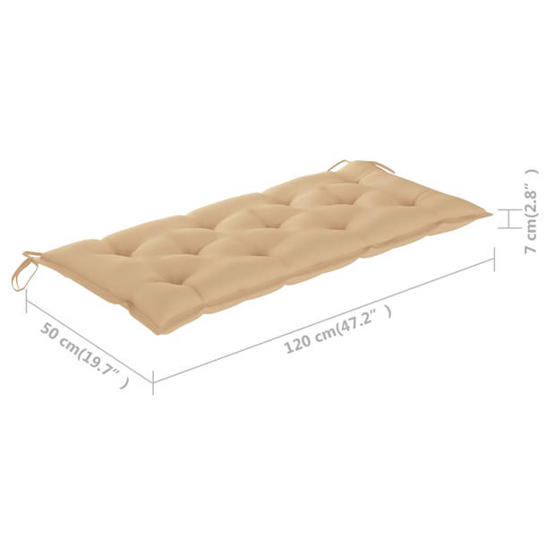 vidaXL Bank Batavia met beige kussen 120 cm massief teakhout