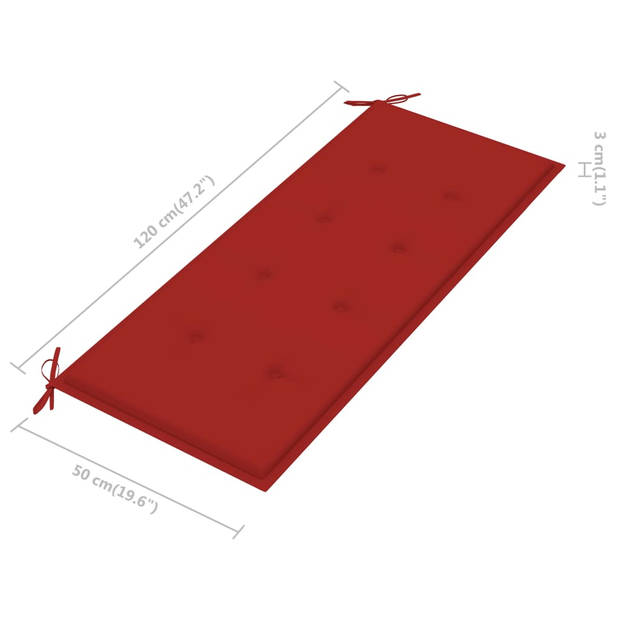 vidaXL Bank Batavia met rood kussen 120 cm massief teakhout