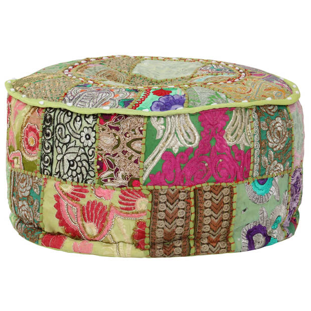 vidaXL Poef patchwork rond handgemaakt 40x20 cm katoen groen