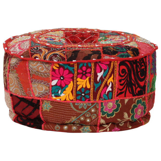 vidaXL Poef patchwork rond handgemaakt 40x20 cm katoen rood