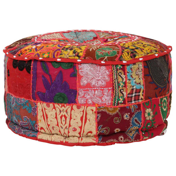 vidaXL Poef patchwork rond handgemaakt 40x20 cm katoen rood