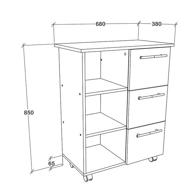 Esilo keukenmodule op wielen wit, eik decor.