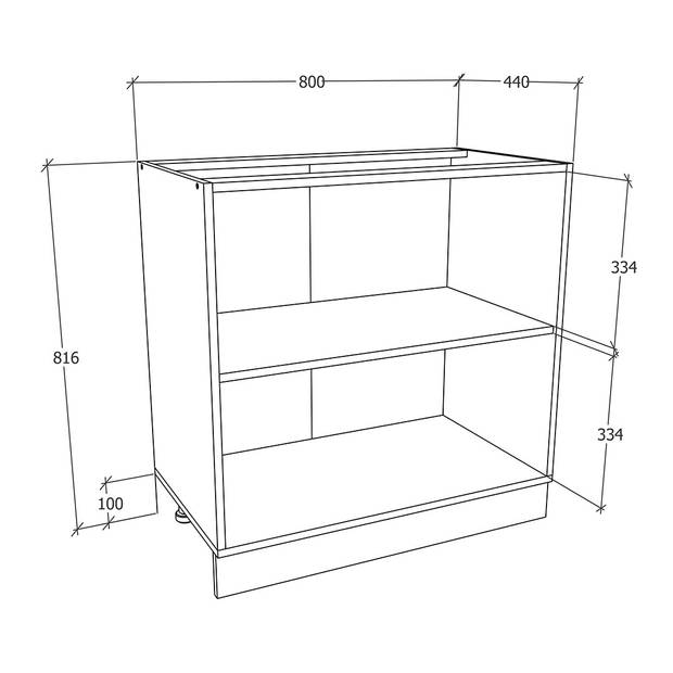 Esilo keuken onderkast 80 cm 2 deurenwit, eik decor.