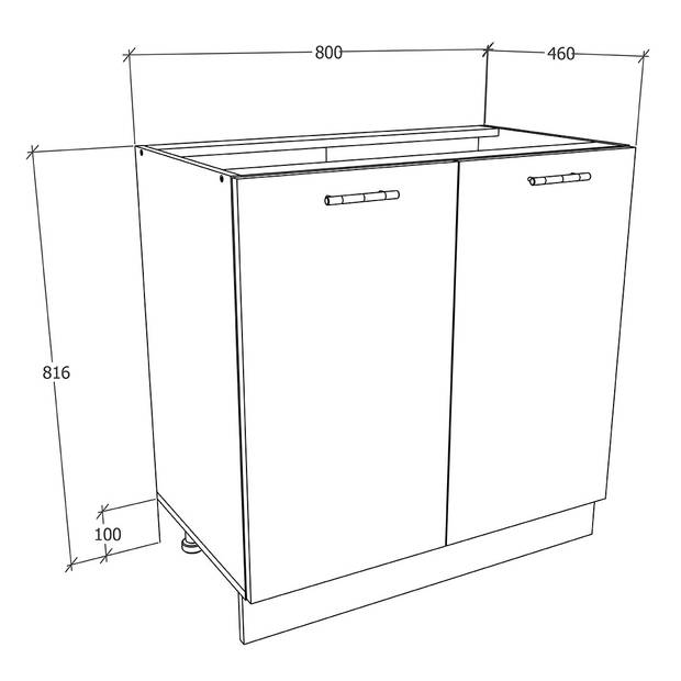 Esilo keuken onderkast 80 cm 2 deurenwit, eik decor.