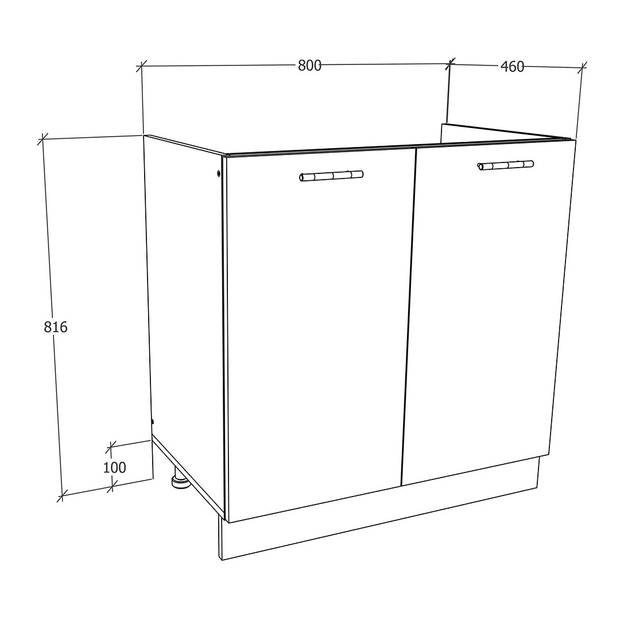 Esilo keuken onderkast 80 cm voor gootsteenwit, eik decor.