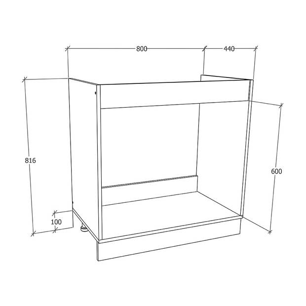 Esilo keuken onderkast 80 cm voor gootsteenwit, eik decor.