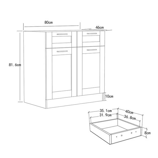 Colura keuken onderkast 80 cm 2 deuren, 1 lade wit.