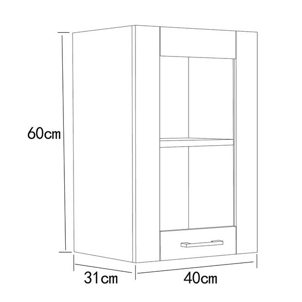 Colura keuken bovenkastje 40 cm 1 glazen deur wit.