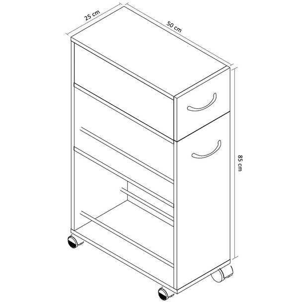 Tusal keukenmodule op wielen 1 lade beuk decor.