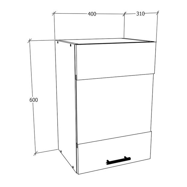 Esilo keuken bovenkastje 40 cm 1 glazen deurwit, eik decor.