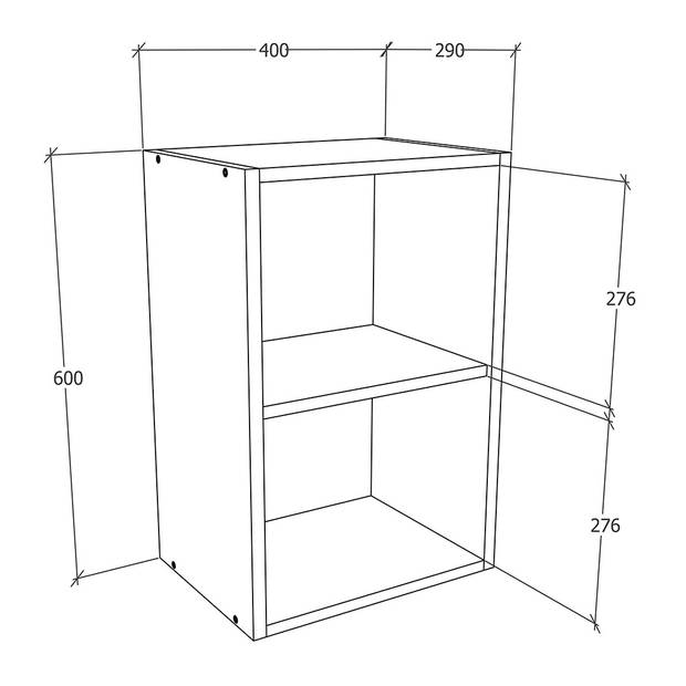 Esilo keuken bovenkastje 40 cm 1 glazen deurwit, eik decor.