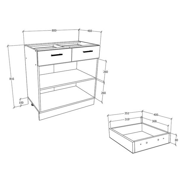 Esilo keuken onderkast 80 cm 2 deuren, 1 ladewit.