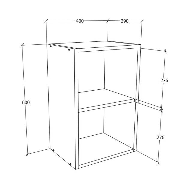 Esilo keuken bovenkastje 40 cm 1 deurwit, eik decor.