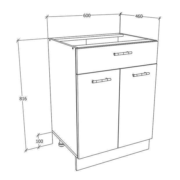 Esilo keuken onderkast 60 cm 2 deuren, 1 ladewit, eik decor.