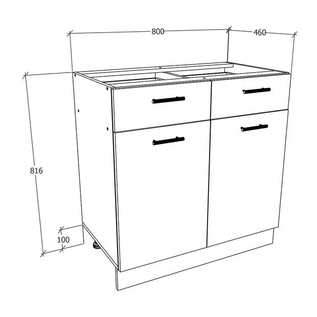 Esilo keuken onderkast 80 cm 2 deuren, 1 ladewit, eik decor.