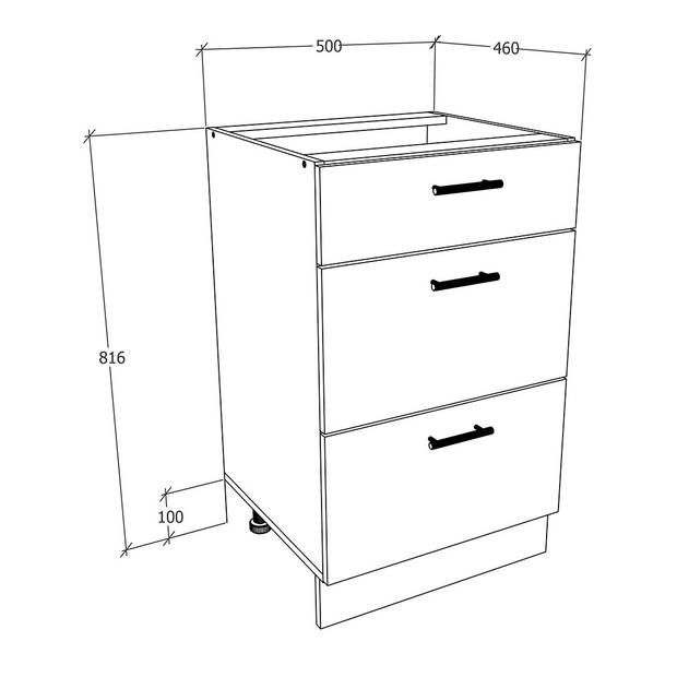 Esilo keuken onderkast 50 cm 3 ladeswit, grijs.