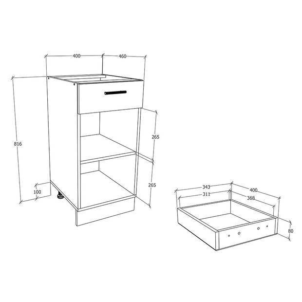 Esilo keuken onderkast 40 cm 1 deur, 1 ladewit.