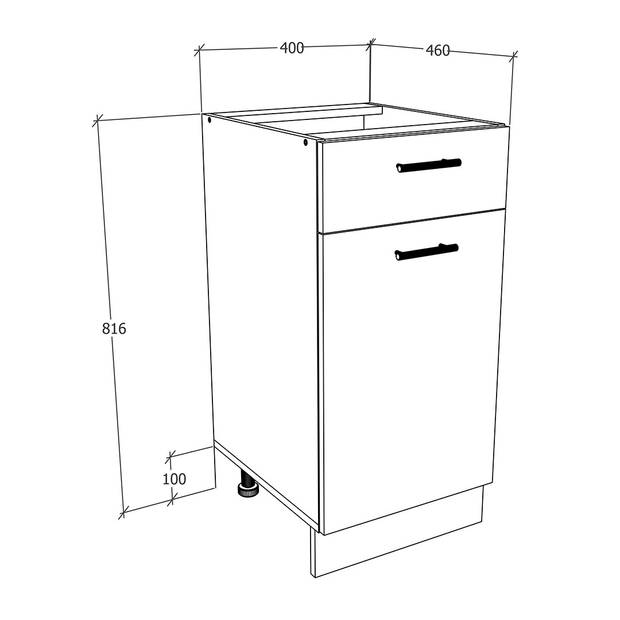 Esilo keuken onderkast 40 cm 1 deur, 1 ladewit.