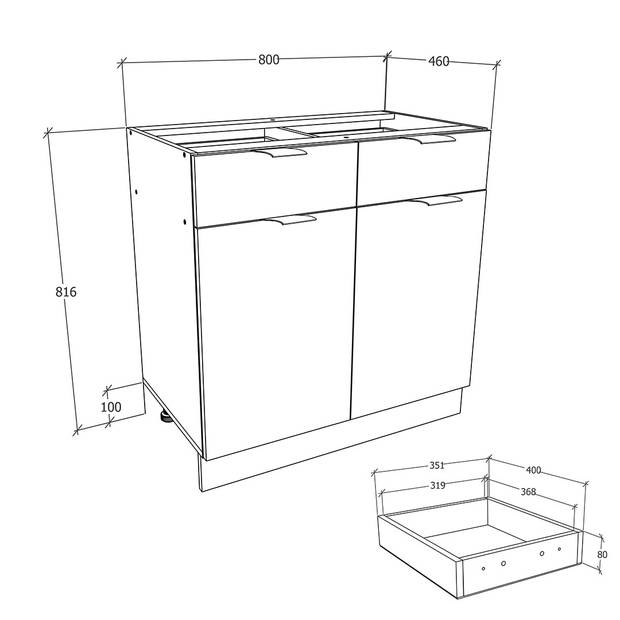 Fasola keuken onderkast 80 cm 2 deuren, 1 lade antracietgrijs, wit.