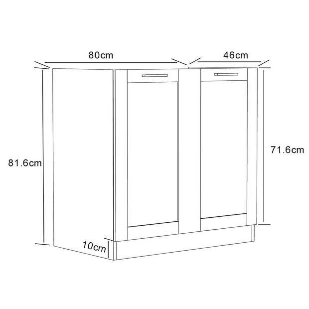 Colura keuken onderkast voor gootsteen 80 cm 2 deuren wit.