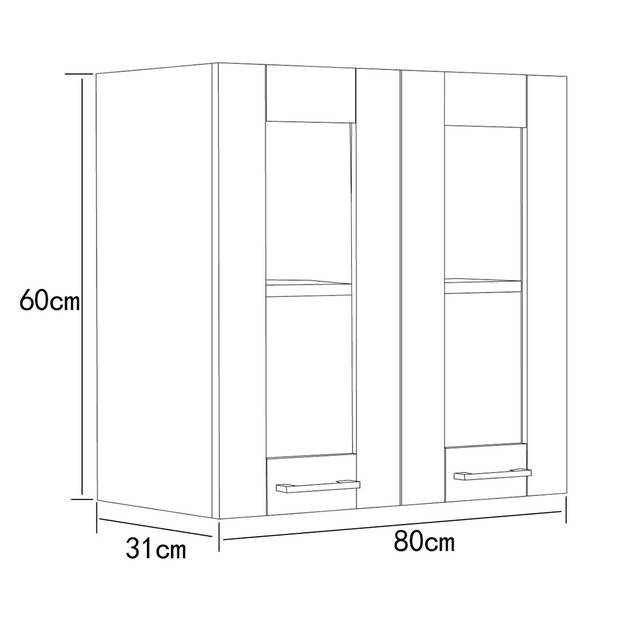 Colura keuken bovenkastje 80 cm 2 glazen deuren wit.