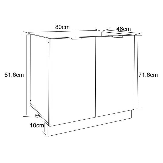 Fasola keuken onderkast voor gootsteen 80 cm 2 deuren antracietgrijs, wit.