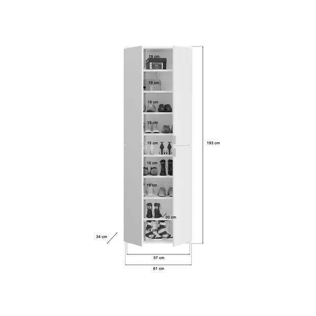 ProjektX garderobe opstelling 7 deuren, 1 lade wit.