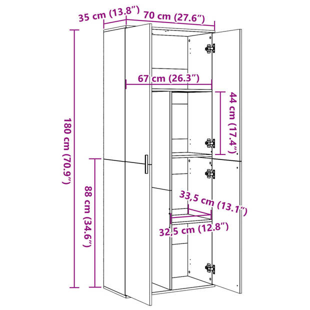 vidaXL Hoge kast 70x35x180 cm bewerkt hout gerookt eikenkleurig