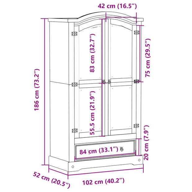 vidaXL Kledingkast Corona 102x52x186 cm massief grenenhout