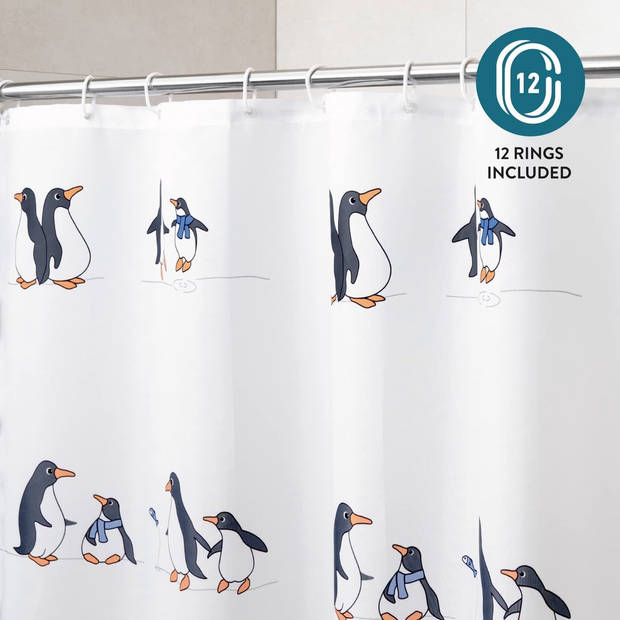 Tatkraft Penguins - Douchegordijn 180x180cm - Antischimmel