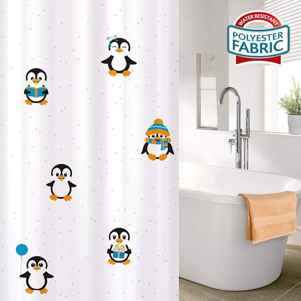 Tatkraft Funny Penguins - Douchegordijn 180x180cm - Antischimmel