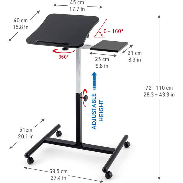 Tatkraft VANESSA - Laptopstandaard/Bureau - In hoogte verstelbaar 71-103.5cm