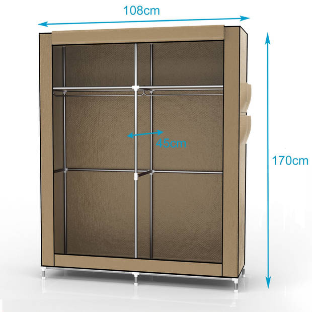 Intirilife Vouwkast 108x170x45 cm in Beige - Kledingkast met ritssluiting Kledingstang Camping Steekkast Garderobe