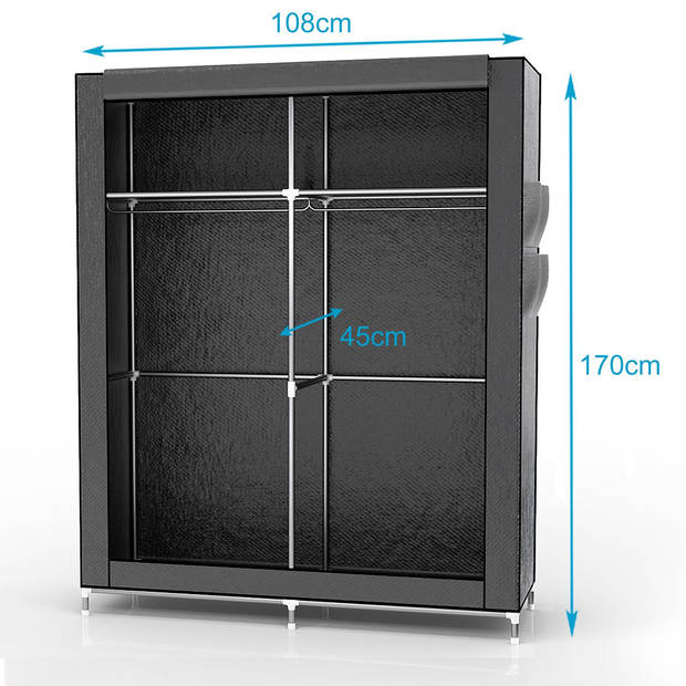 Intirilife Vouwkast 108x170x45 cm in Asgrijs - Kledingkast met ritssluiting Kledingstang Camping Steekkast Garderobe