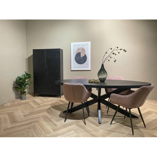 Livingfurn - Eetkamertafel Kala Oval Spider 180 cm - Mangohout / Gecoat Staal