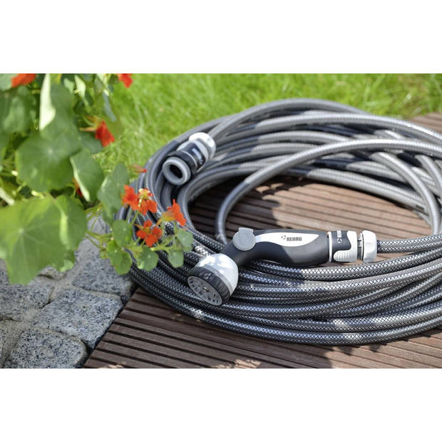 Rehau tuinslangset Cool Touch grey 1/2" 25 meter rol - incl. Spuitpistool 7 standen