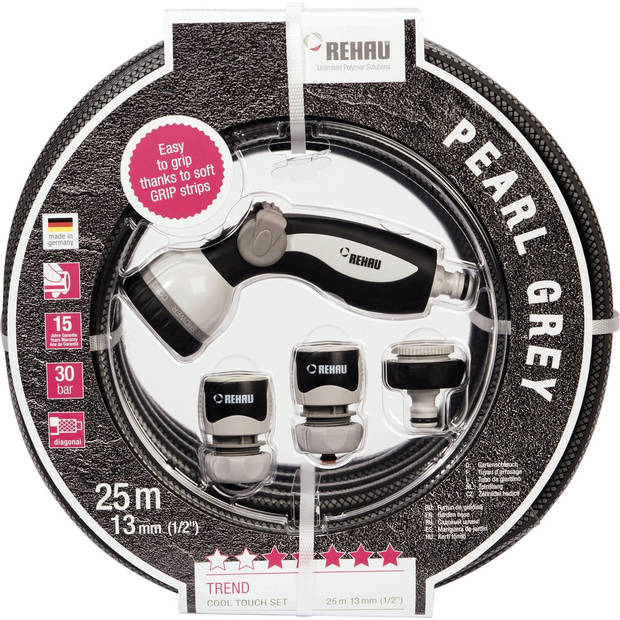 Rehau tuinslangset Cool Touch grey 1/2" 25 meter rol - incl. Spuitpistool 7 standen